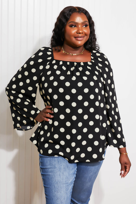 CY Fashion Polka Dot Party Full Size Bell Sleeve Blouse