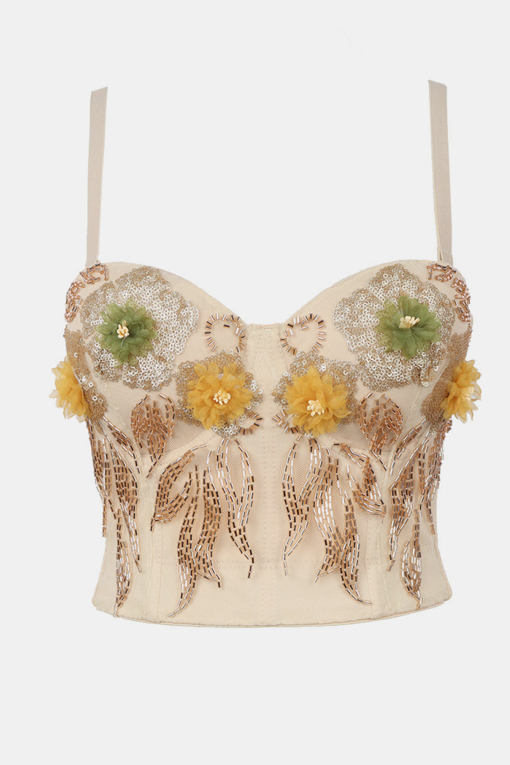 Flower Embellishment Sequined Bustier