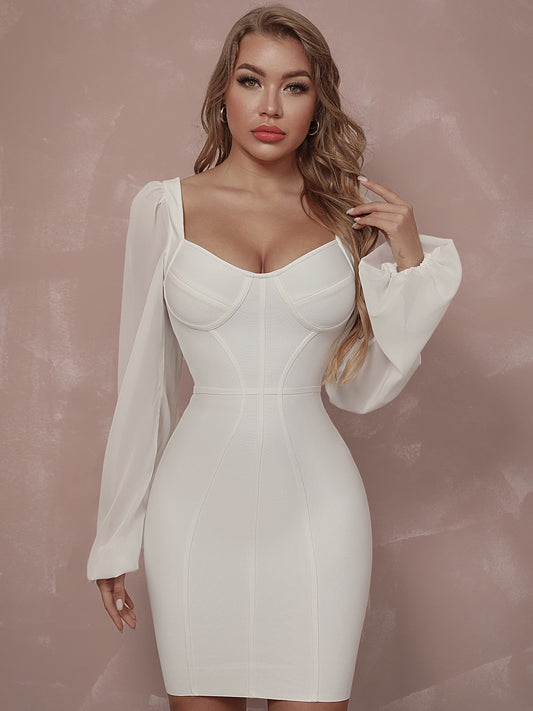 Mesh Bubble Sleeve Bandage Dress