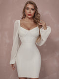 Mesh Bubble Sleeve Bandage Dress