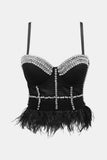 Feather Trim Rhinestone Bustier