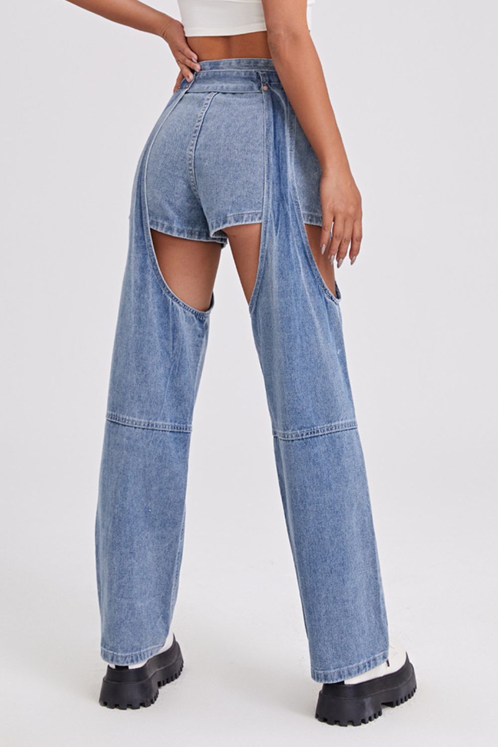 Straight Leg Detachable Jeans with Pockets