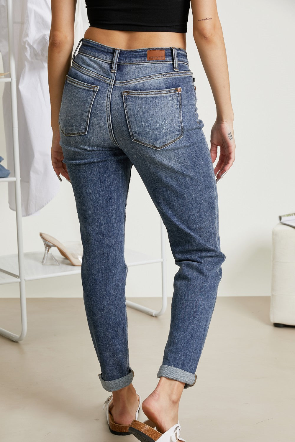 Judy Blue Eva Full Size Bleach Splash Boyfriend Jeans