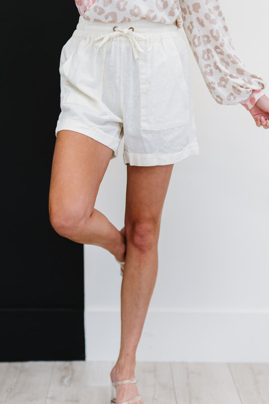 Zenana Linen Love Full Size Run Cuffed Shorts in Cream