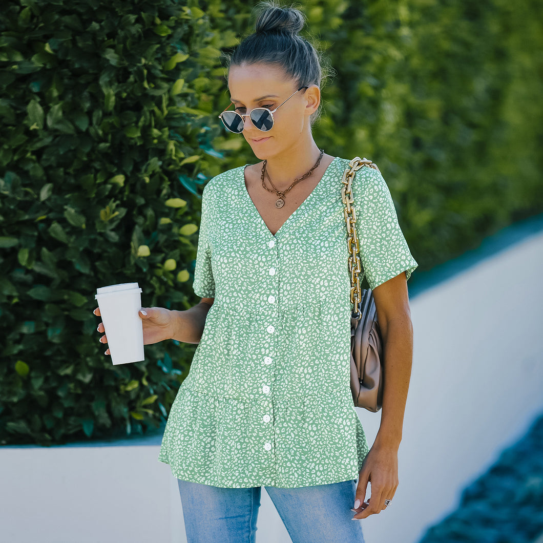 Printed Button Down Tiered Top