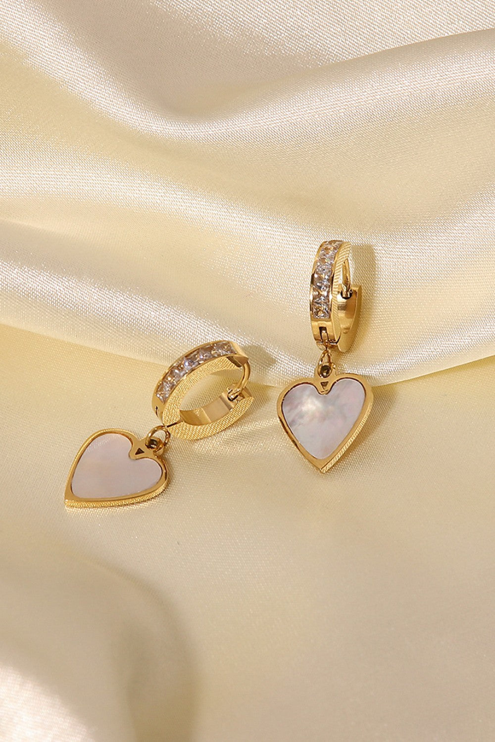 Shell Heart Huggie Drop Earrings