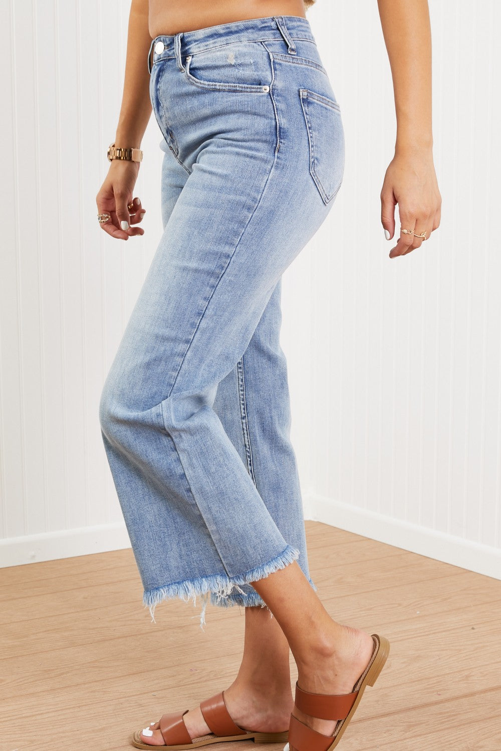 RISEN Fresh Start Full Size Frayed Wide Leg Jeans in Medium