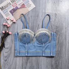 Load image into Gallery viewer, Beaded Fringe Denim Bustier
