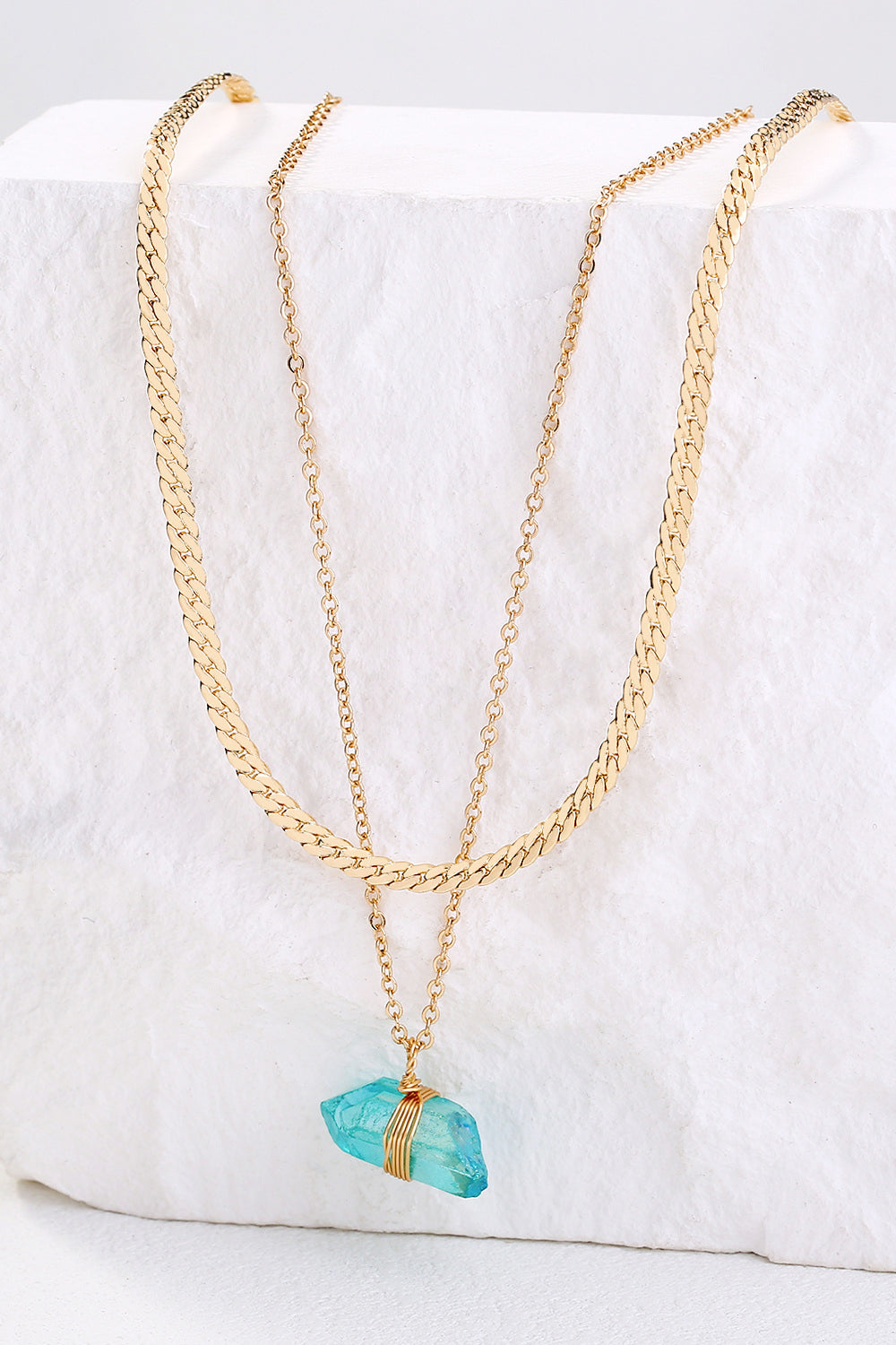 Crystal Pendant Double-Layered Chain Necklace