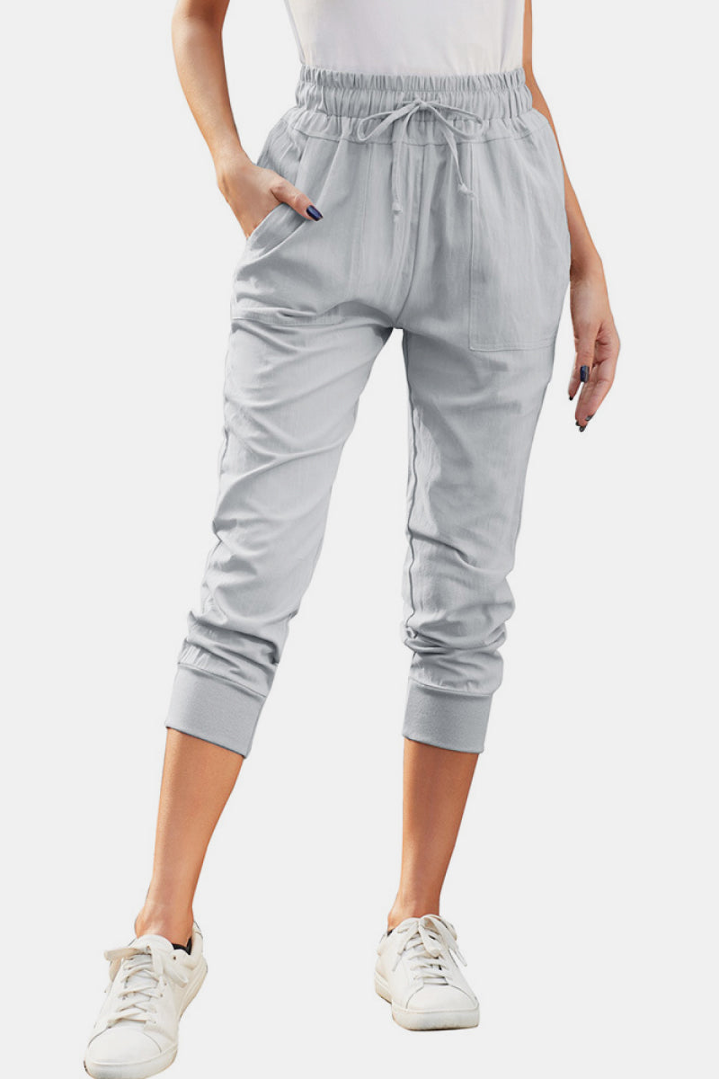 High Waist Drawstrings Cropped Pants