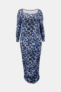 Plus Size Leopard Ruched Maxi Bodycon Dress