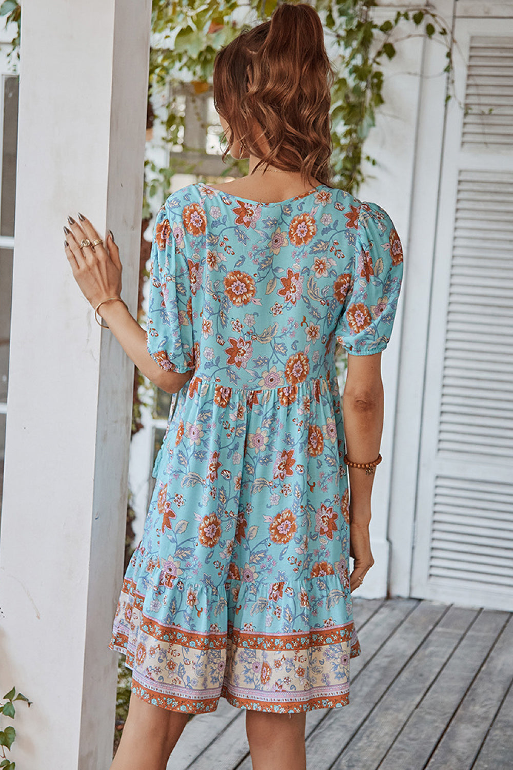 Floral Tie Neck Bohemian Mini Dress