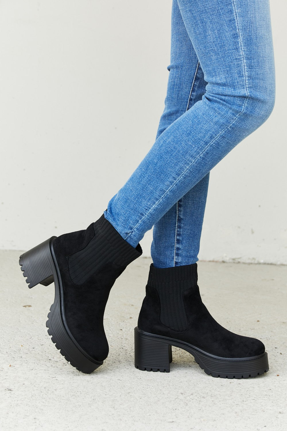 Weeboo Strive For More Chunky Sole Sock Booties in Black