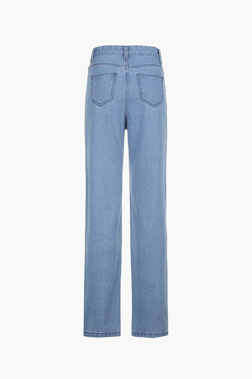 Letter Print High-Waisted Jeans