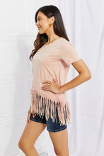 Load image into Gallery viewer, BiBi Empowering Expression Mineral Wash Fringe Hem Tee
