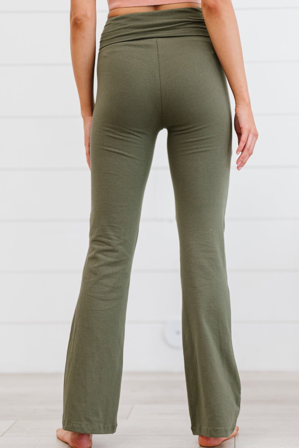 Zenana Keep It Up Full Size Flare Yoga Pants in Light Olive