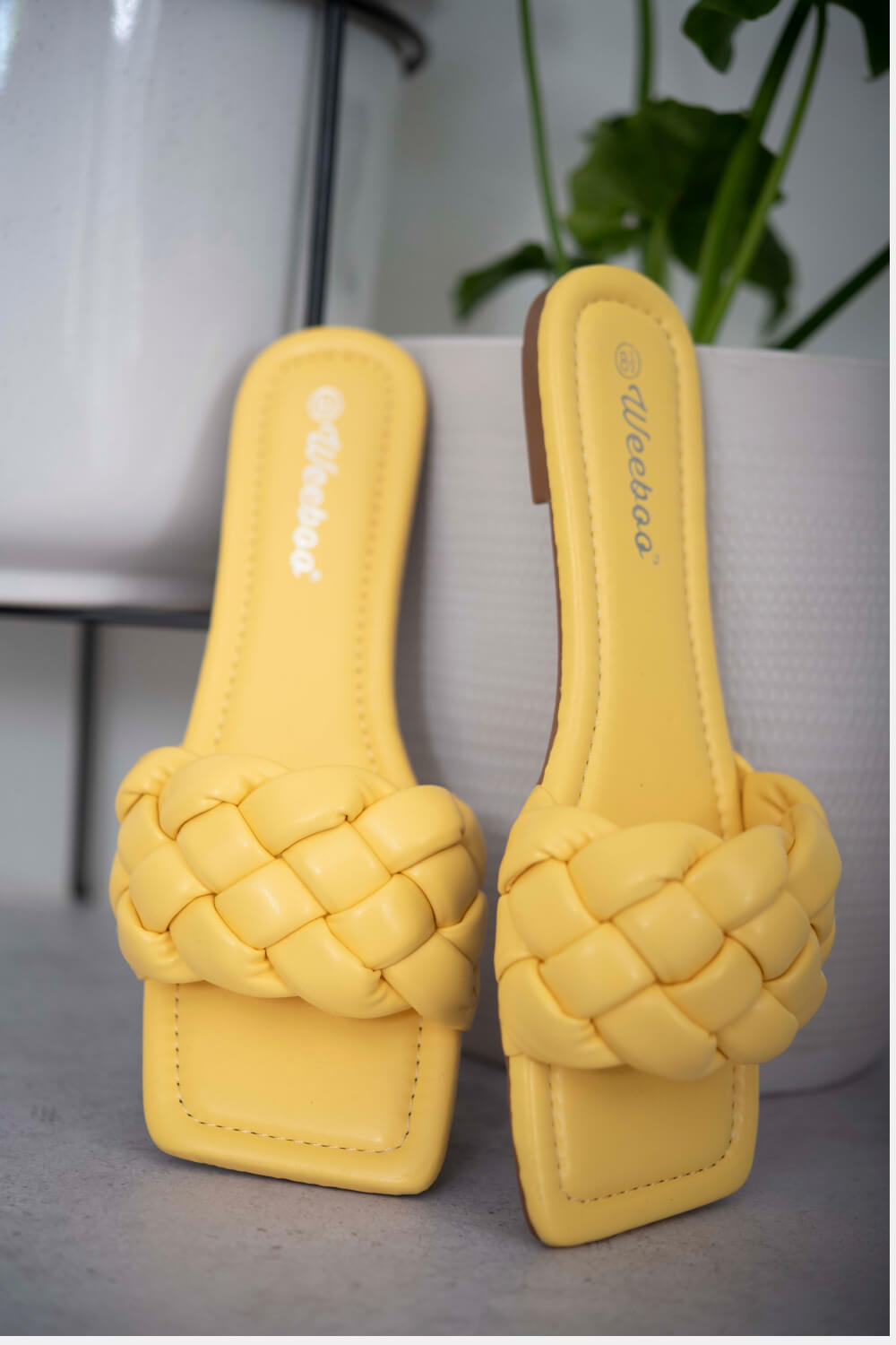 Weeboo Cakewalk Woven Square Toe Slides in Yellow