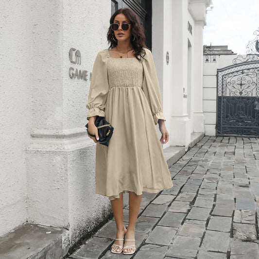 Smocked Square Neck Midi Dress