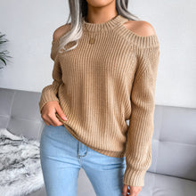 Load image into Gallery viewer, Rib-Knit Cold Shoulder Long Sleeve Sweater
