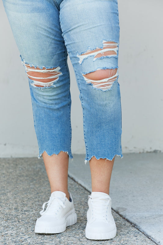 Judy Blue Full Size Distressed Raw Hem Cropped Jeans