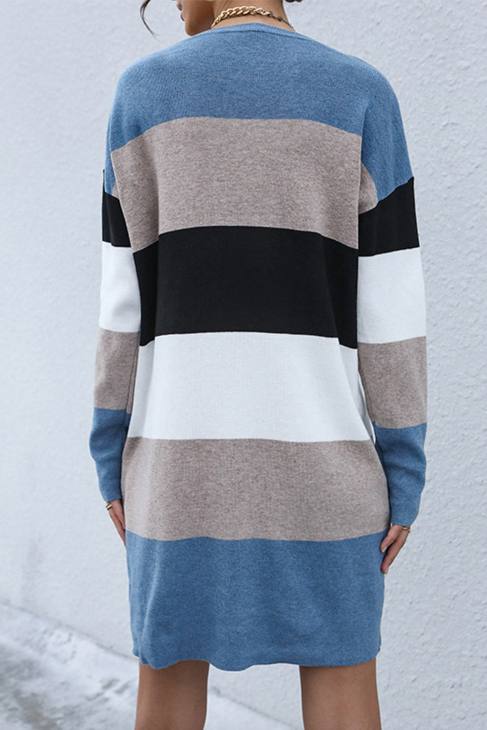 Striped Crewneck Sweater Dress without Belt