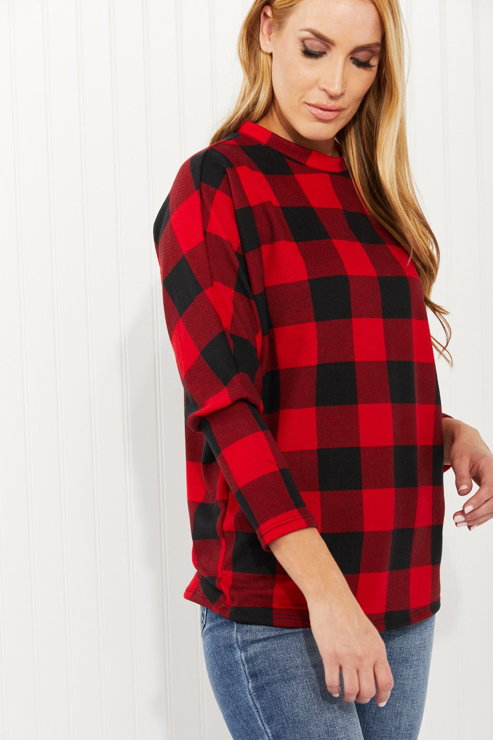 Acting Pro Washington Woodlands Full Size Plaid Juliet Sleeve Top