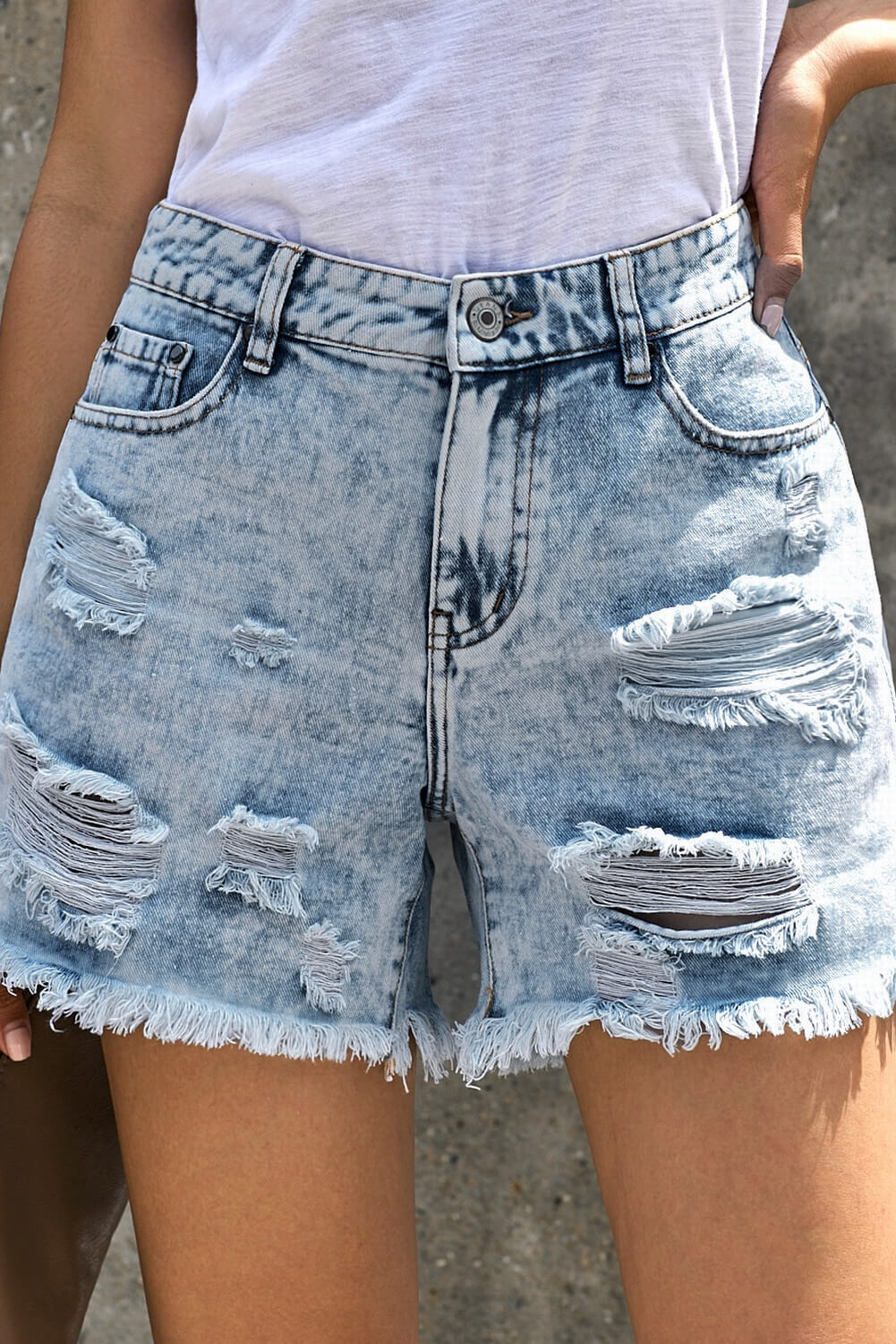 Acid Wash Ripped Denim Shorts