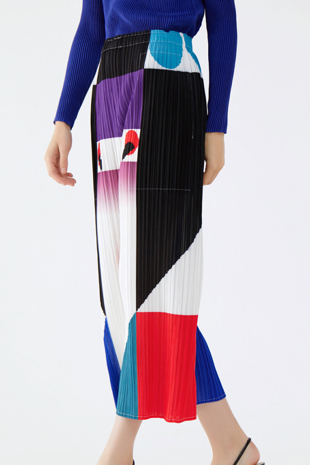 Abstract Print Accordion Pleated Wide Leg Pants