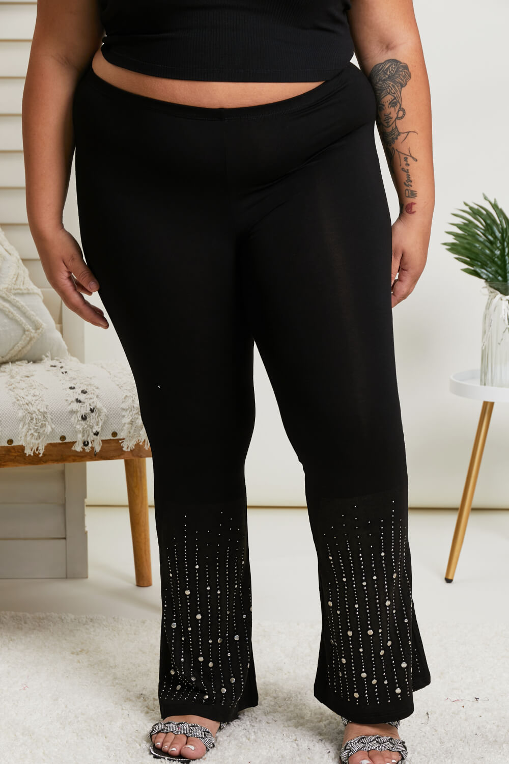 Vocal Eyes on You Full Size Rhinestone Flared Leggings