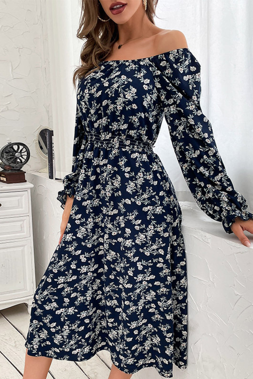 Floral Long Sleeve Midi Dress