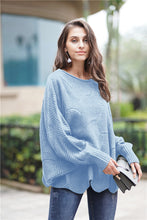 Load image into Gallery viewer, Openwork Boat Neck Sweater with Scalloped Hem
