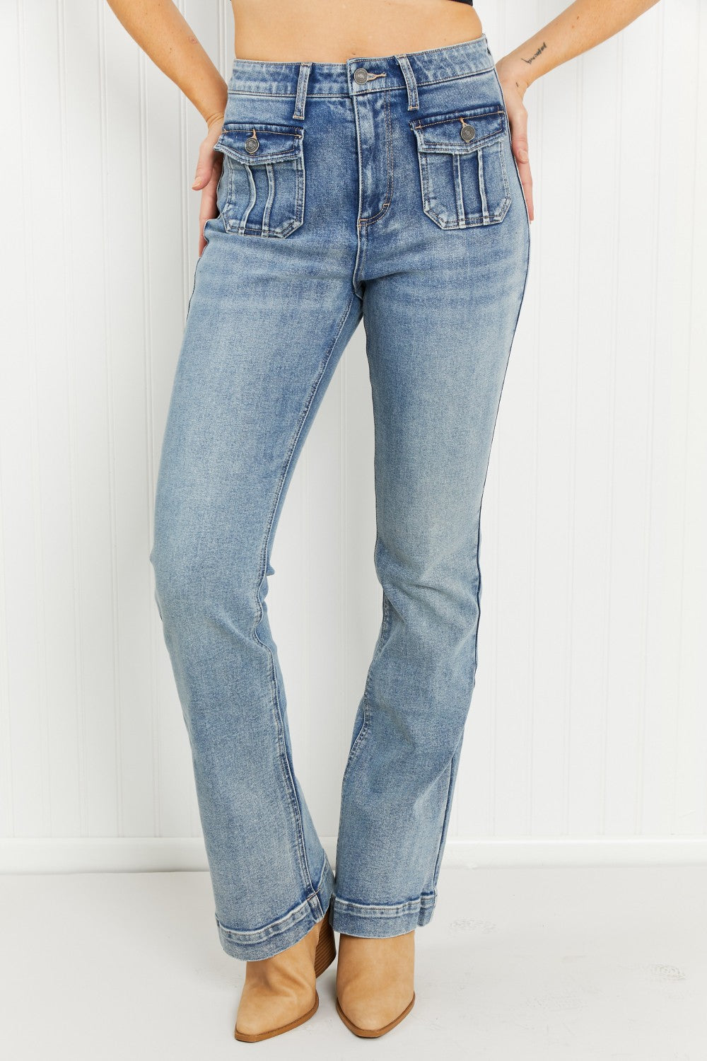 Kancan Noémie Patch Pocket Detail Bootcut Jeans