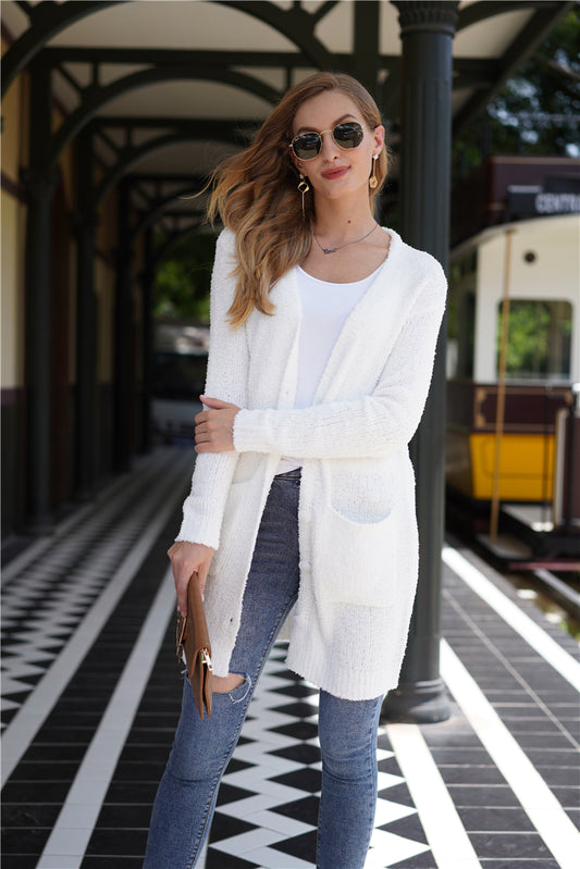 Fuzzy Button Down Cardigan with Pockets