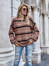 Load image into Gallery viewer, Striped Round Neck Lantern Sleeve Sweater
