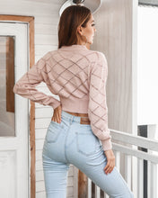 Load image into Gallery viewer, Openwork Ribbed Trim Long Sleeve Cropped Sweater
