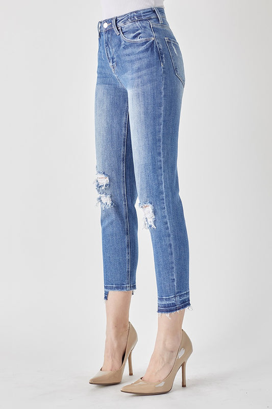 RISEN Distressed Hem Detail Cropped Jeans