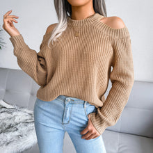 Load image into Gallery viewer, Rib-Knit Cold Shoulder Long Sleeve Sweater
