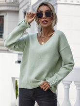 Load image into Gallery viewer, Frilled Sleeves V-Neck Sweater
