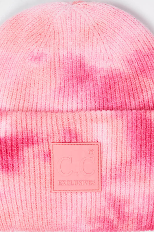 Tie-Dye Rubber Patch Beanie in Pink