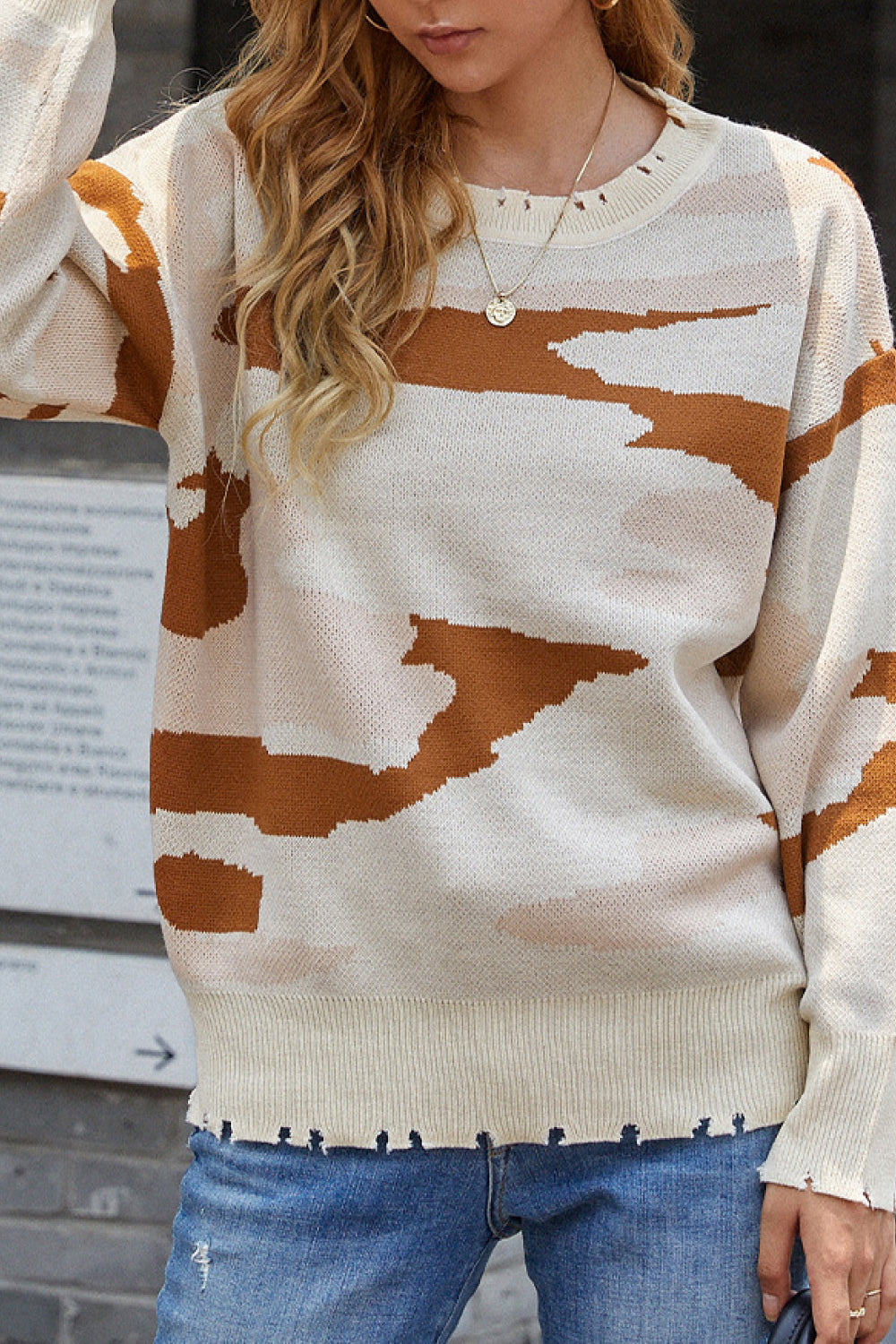 Camouflage Destroyed Hem Sweater