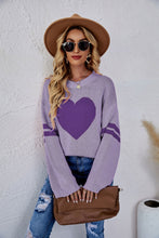 Load image into Gallery viewer, Heart Graphic Long Sleeve Ribbed Trim Sweater
