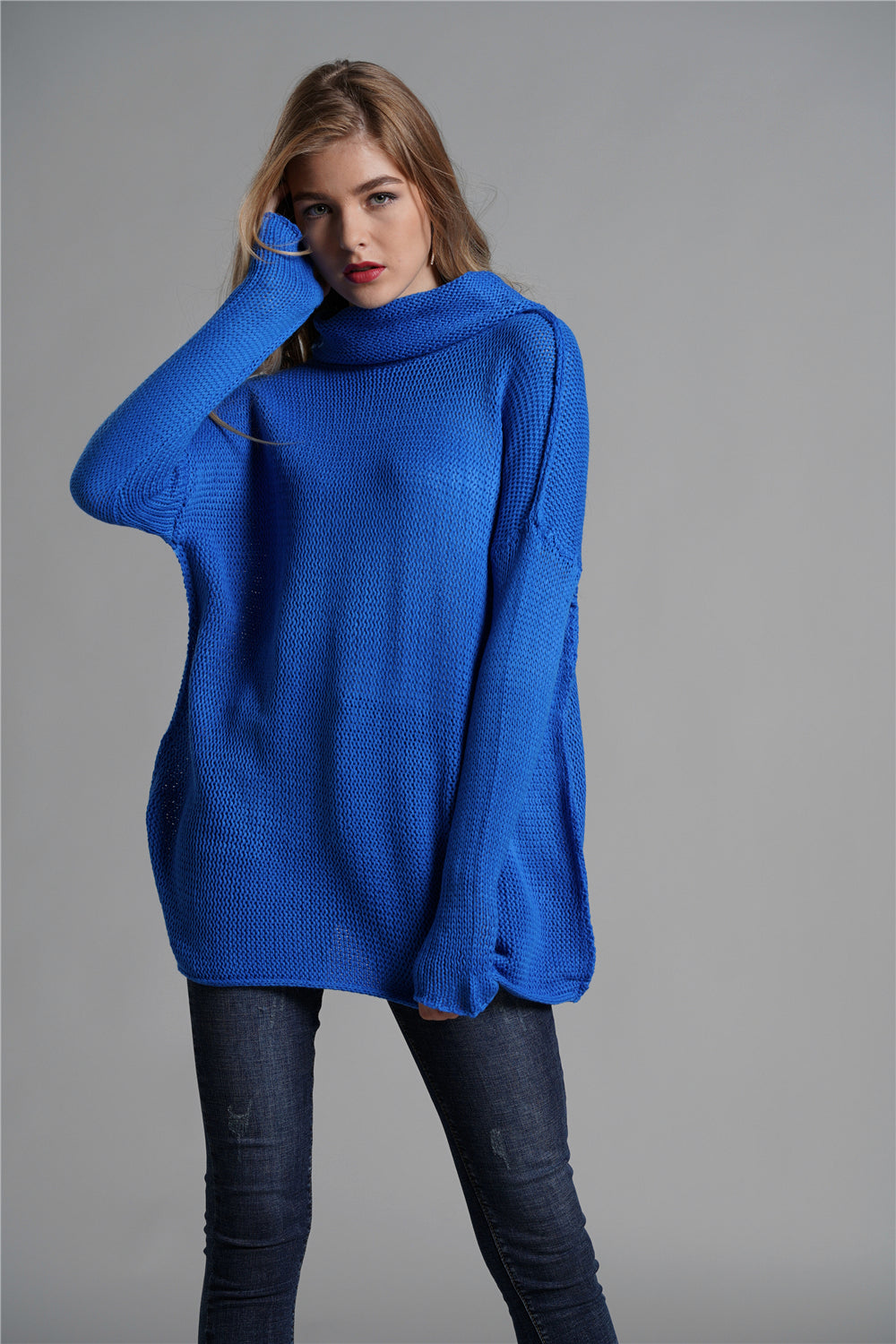 Exposed Seam Funnel Neck Tunic Sweater