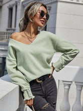 Load image into Gallery viewer, Frilled Sleeves V-Neck Sweater
