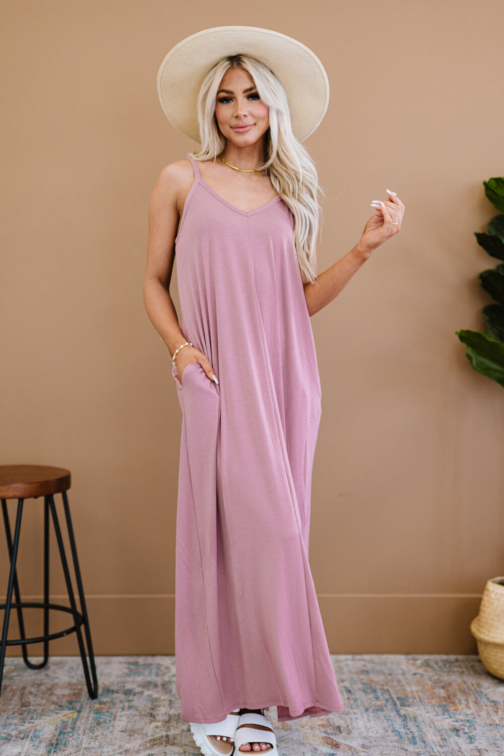 Zenana Beach Vibes Full Size Cami Maxi Dress in Light Rose