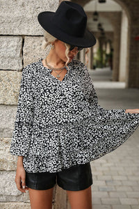 Leopard Print Frill Trill V-Neck Blouse