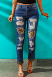 Leopard Patch Distressed Cuffed Jeans