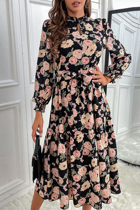 Floral Tie Waist Midi Dress