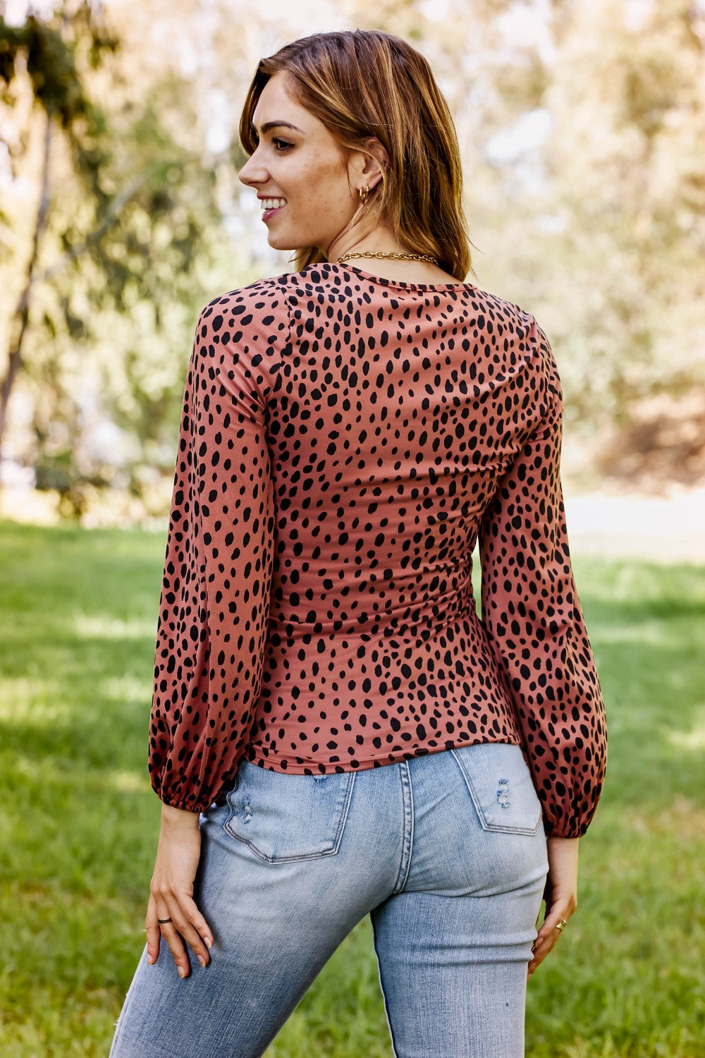 Sugarfox Wild Living  Full Size Leopard Lace-Up Top