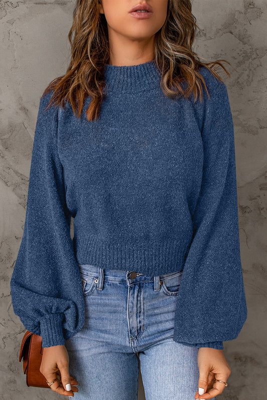 Ribbed Trim Balloon Sleeve Sweater