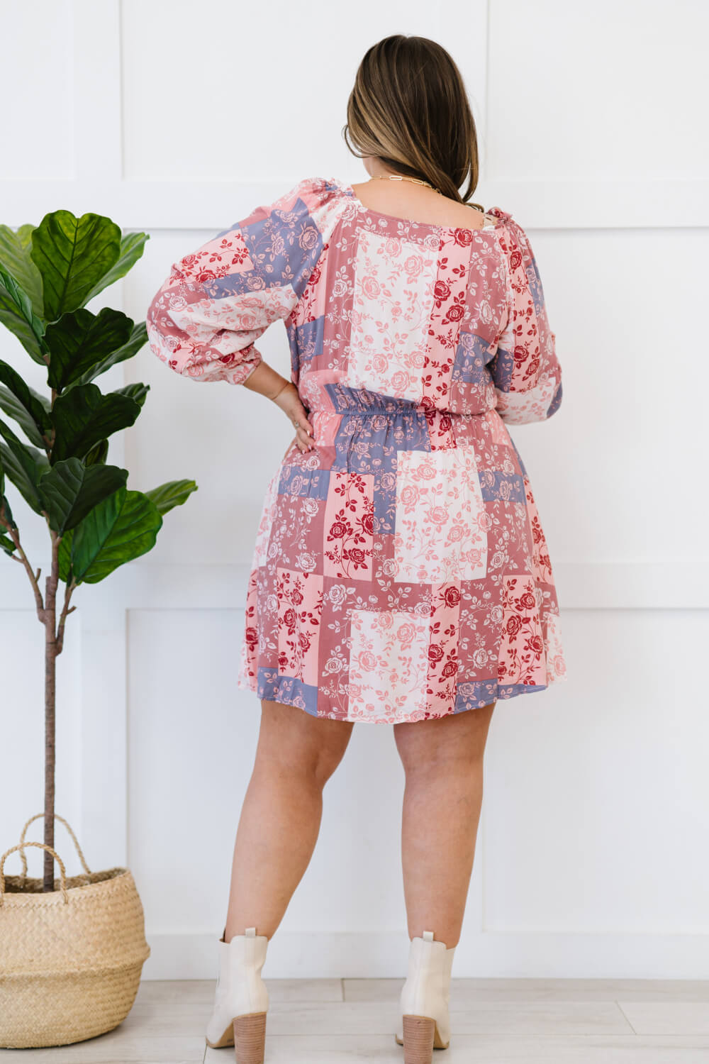 Andree by Unit Full Size Patchwork Floral Balloon Sleeve Dress